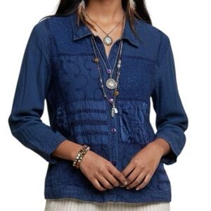 vintage 90s blue patchwork shirt jacket shacket boho western whimsigoth